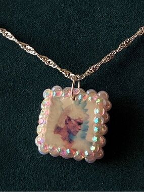 Iridescent Beaded Angel Pendant Necklace 925 Silver chain